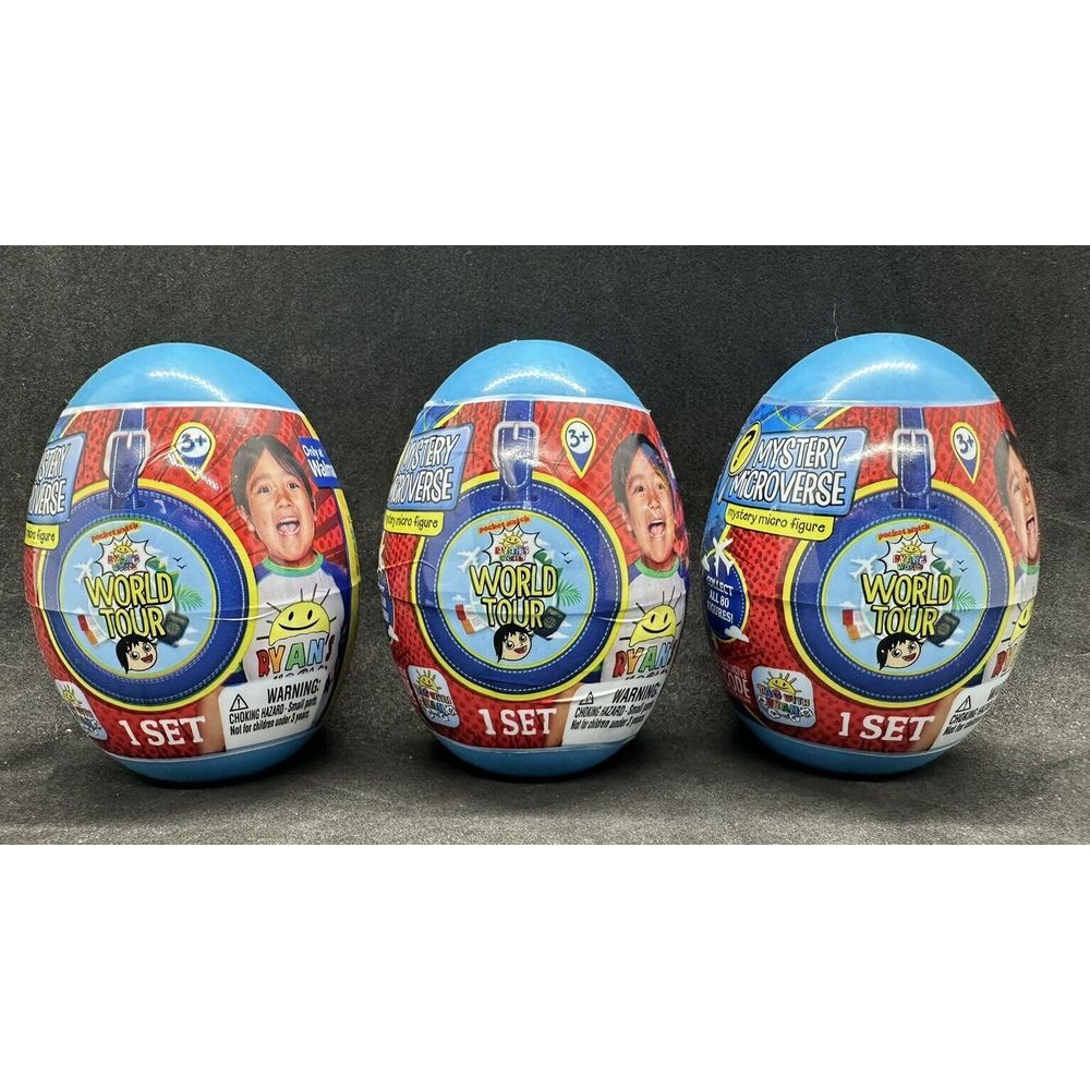 Ryan's World Tour Mystery Micro Figures Road Trip Blue‎ Eggs 3 Pack New